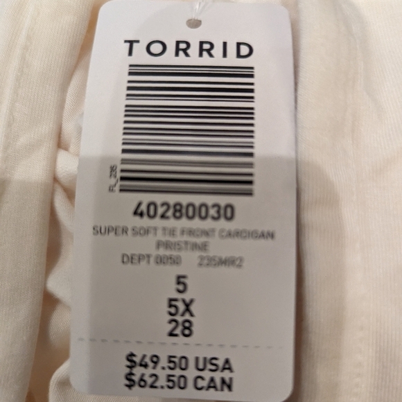 Torrid NWT Super Soft Tie-Front Cardigan cream color, plus Size 5x - Picture 13 of 13